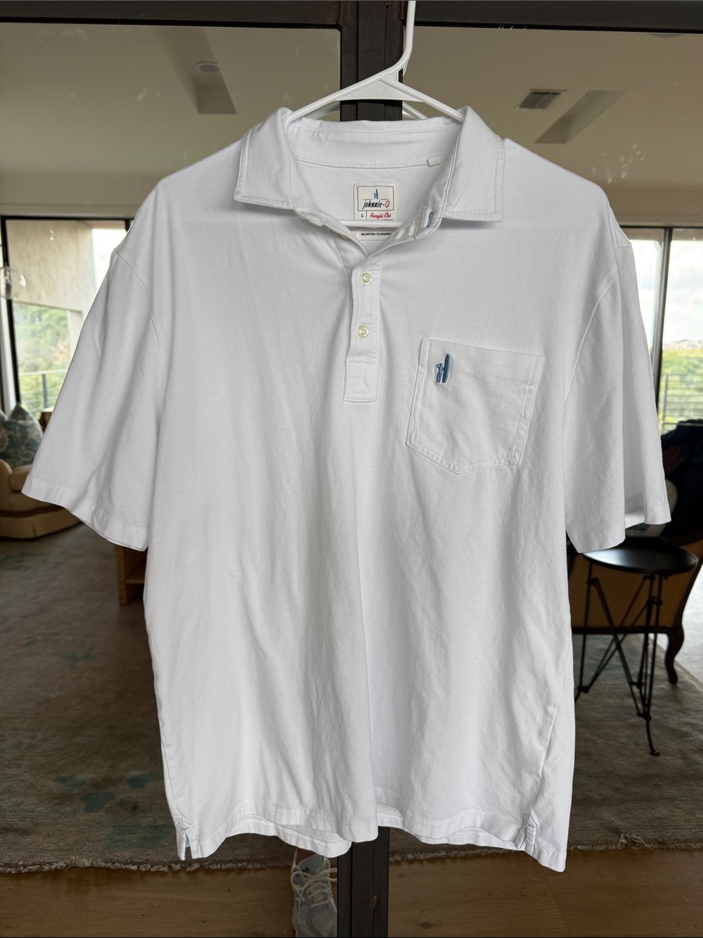 johnnie-O White Short Sleeve Pocket Polo with Signature Stitch